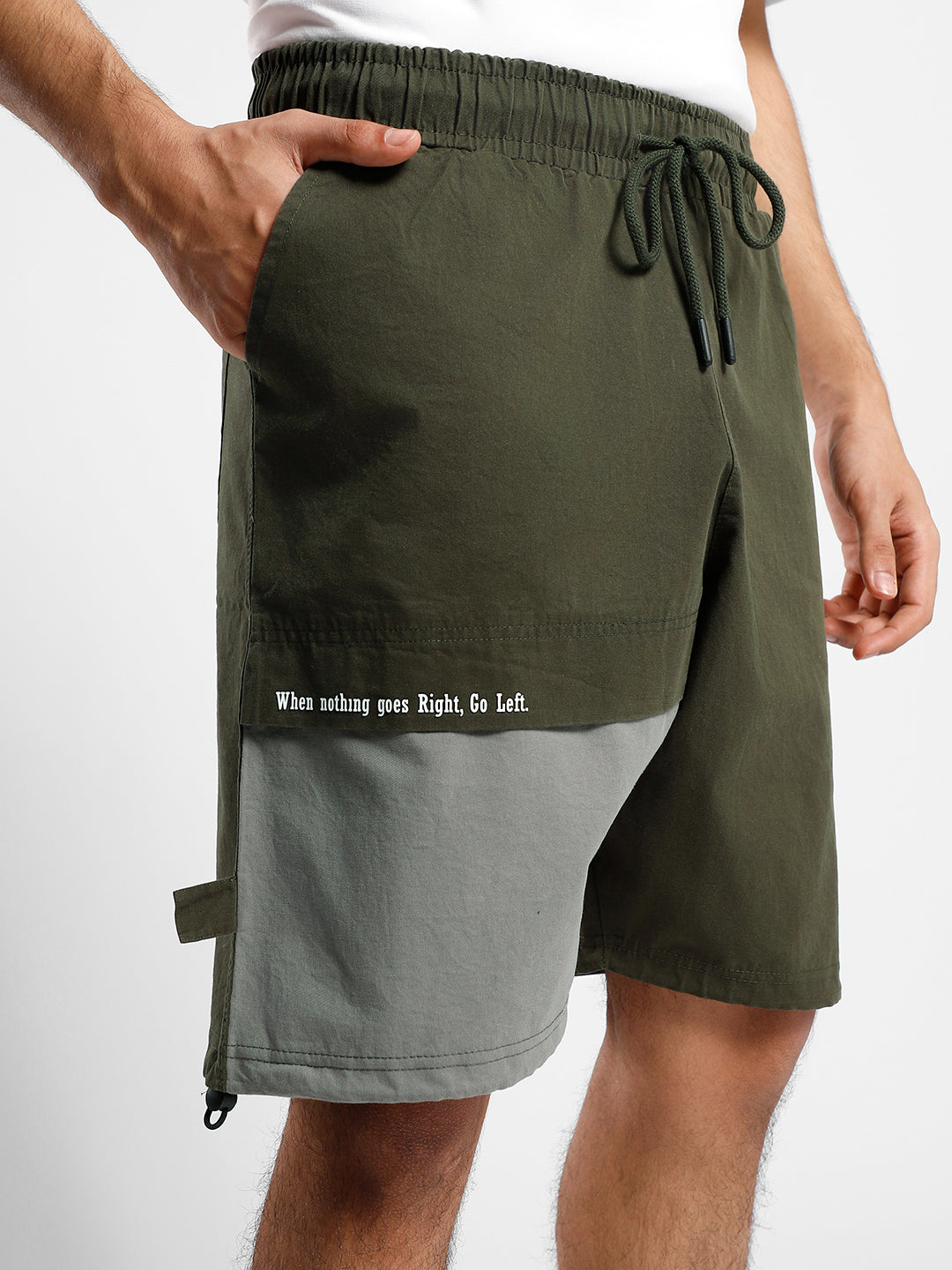 Olive Green Oversized Typography Shorts