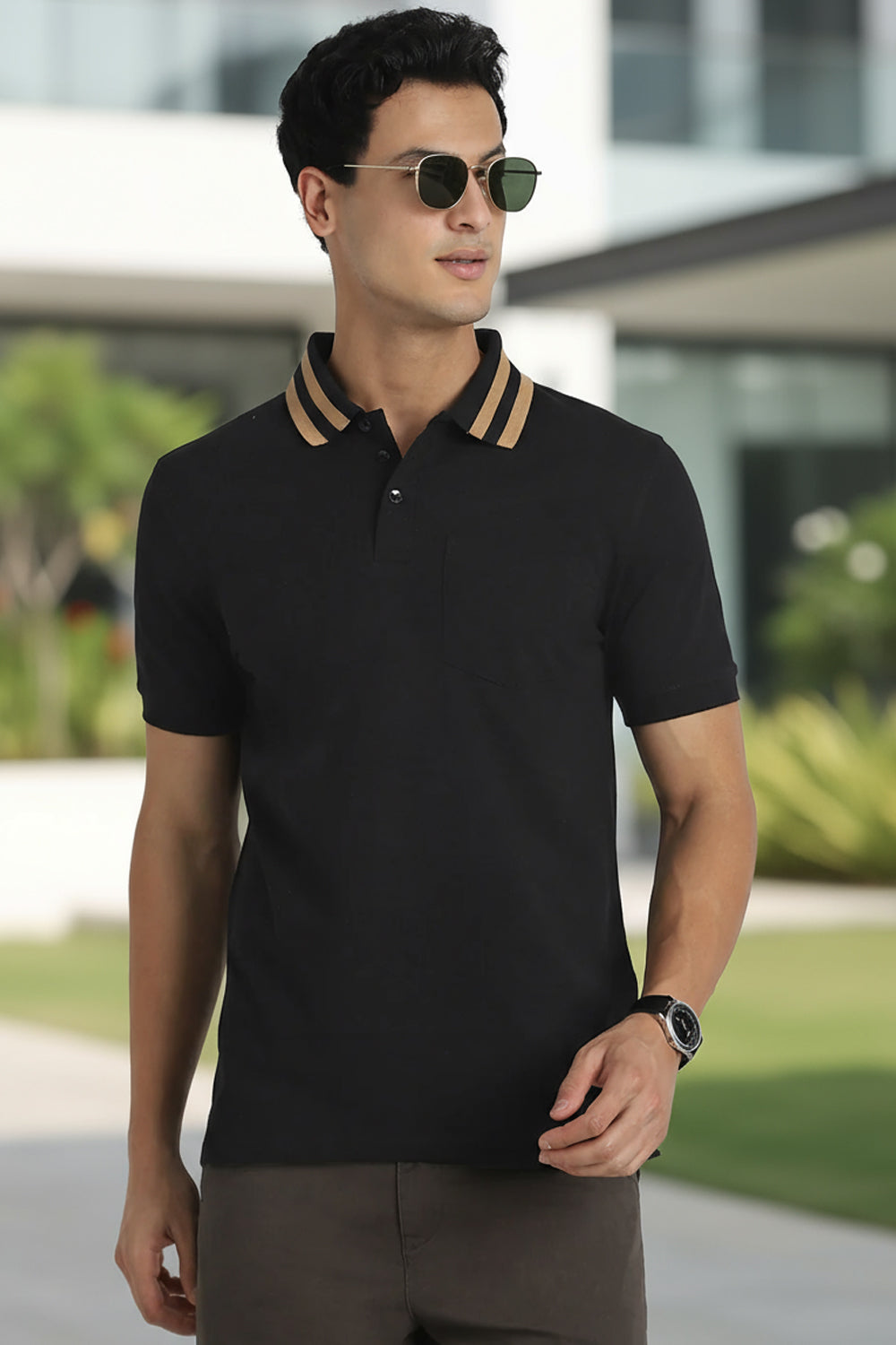 Striped Collar Polo T-Shirt