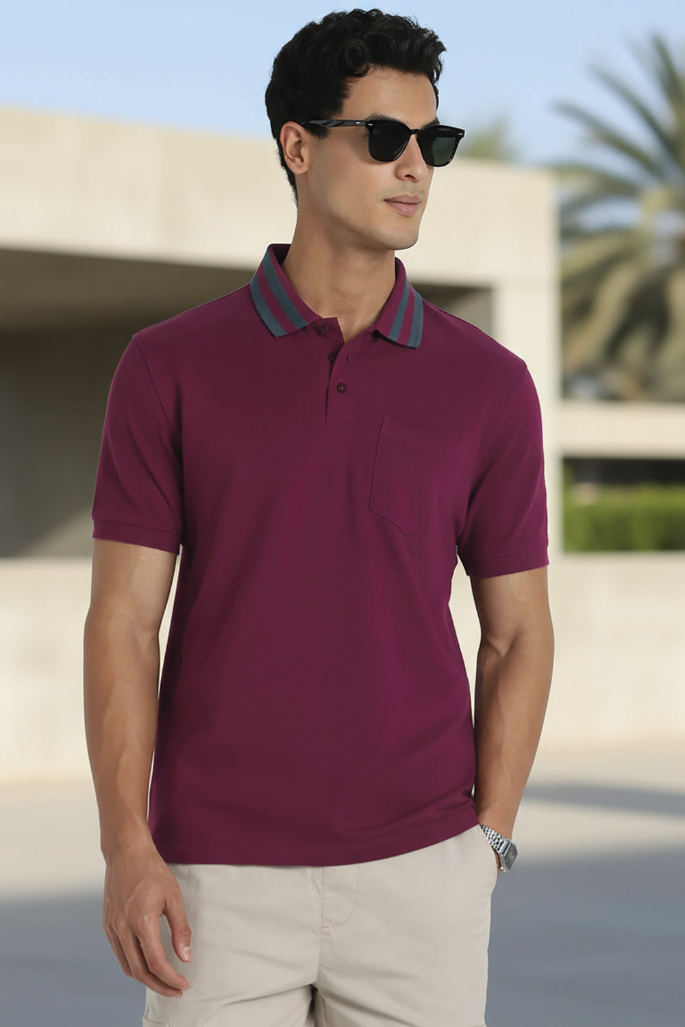 Striped Collar Polo T-Shirt