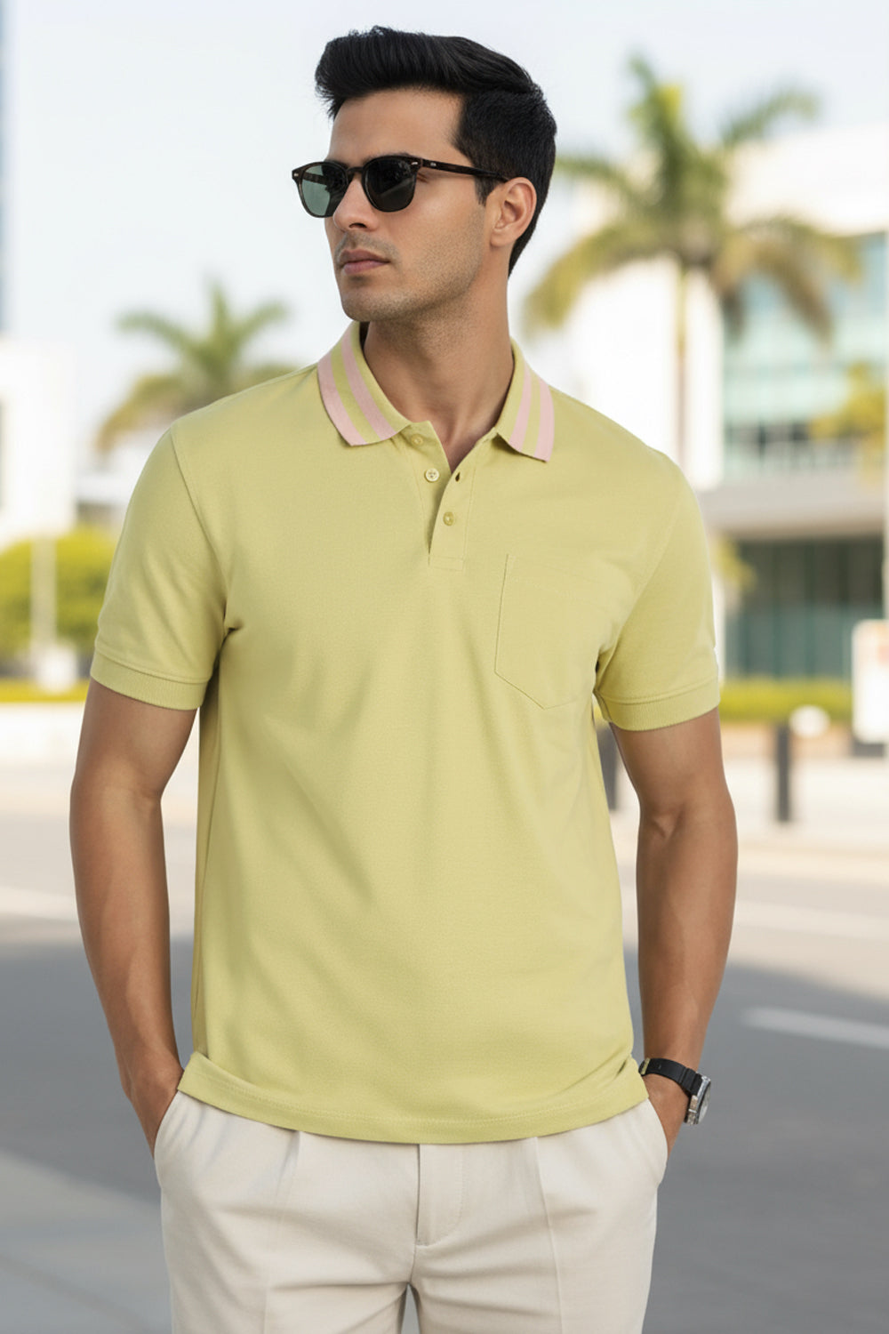 Striped Collar Polo T-Shirt