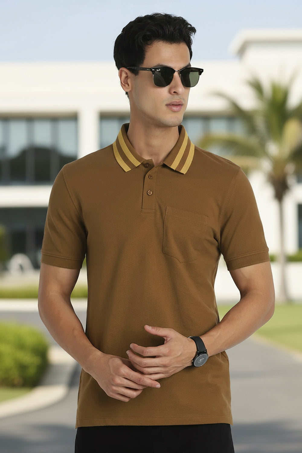 Striped Collar Polo T-Shirt