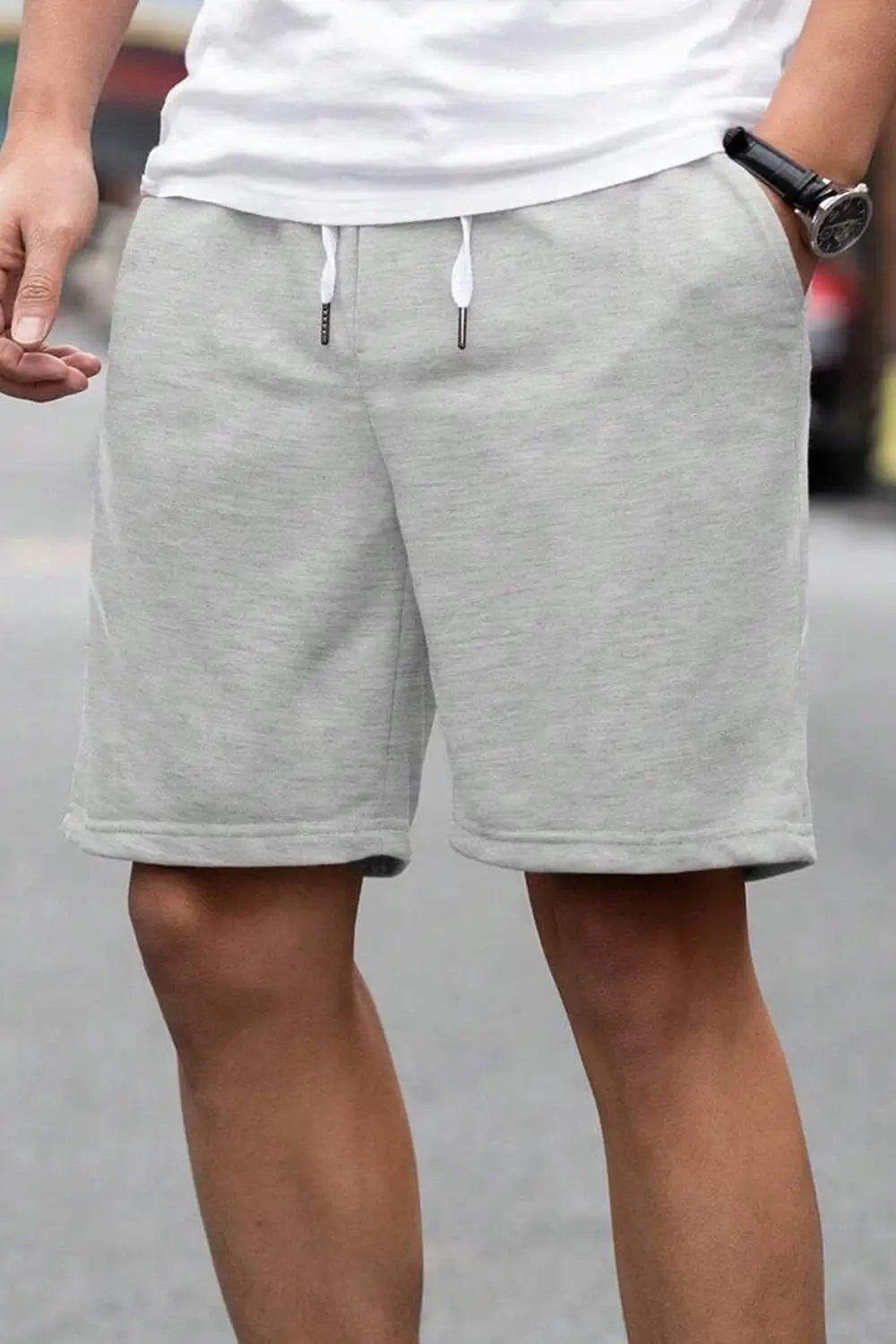 Grey Melange Zip Pocket Shorts Nobero