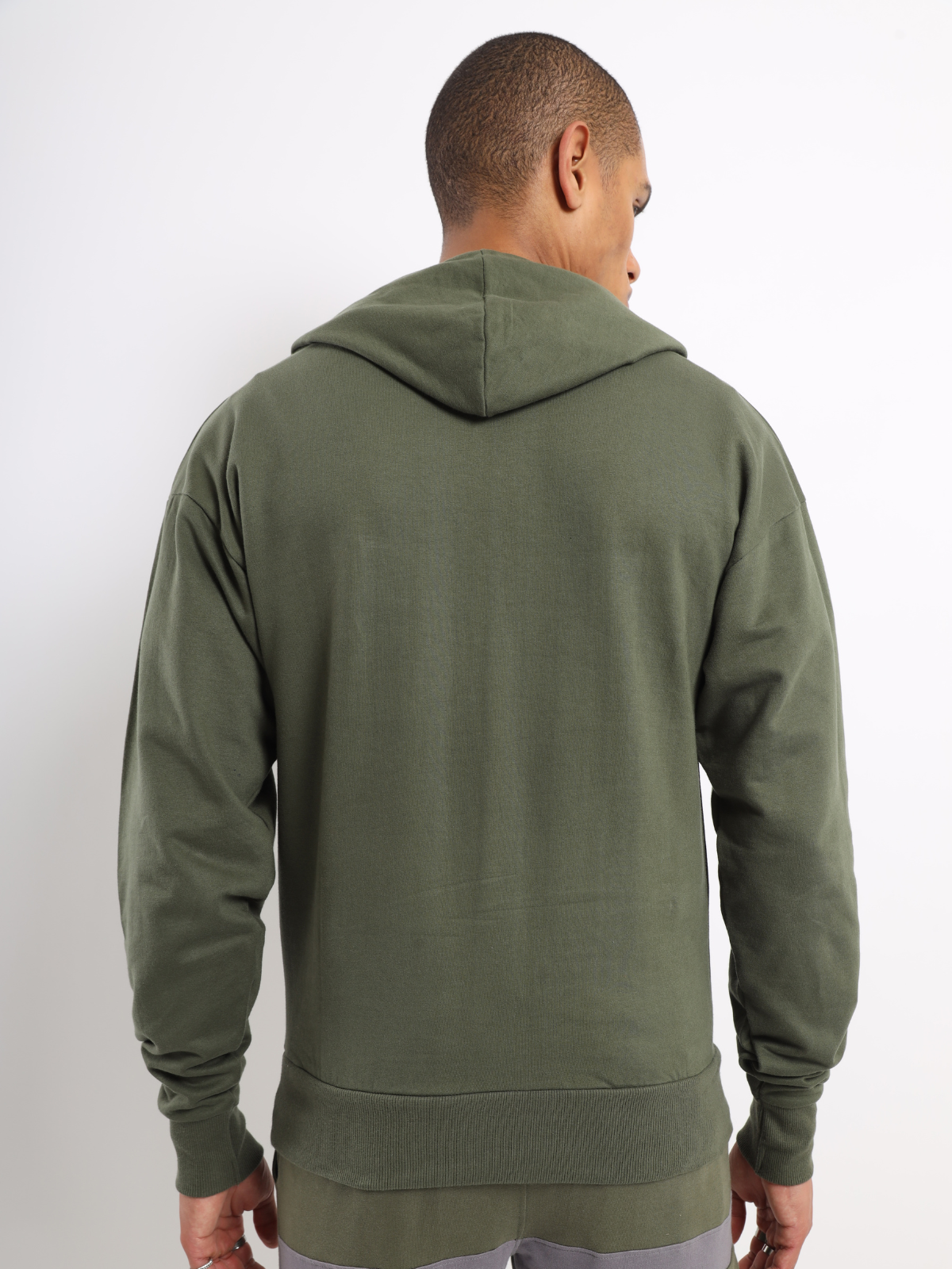 Drop Shoulder Olive Green Hoodie