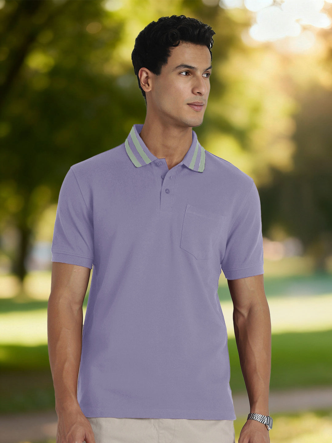 Striped Collar Polo T-Shirt