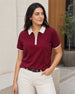 Women’s Contrast Collar Zip-Up Polo T-Shirt