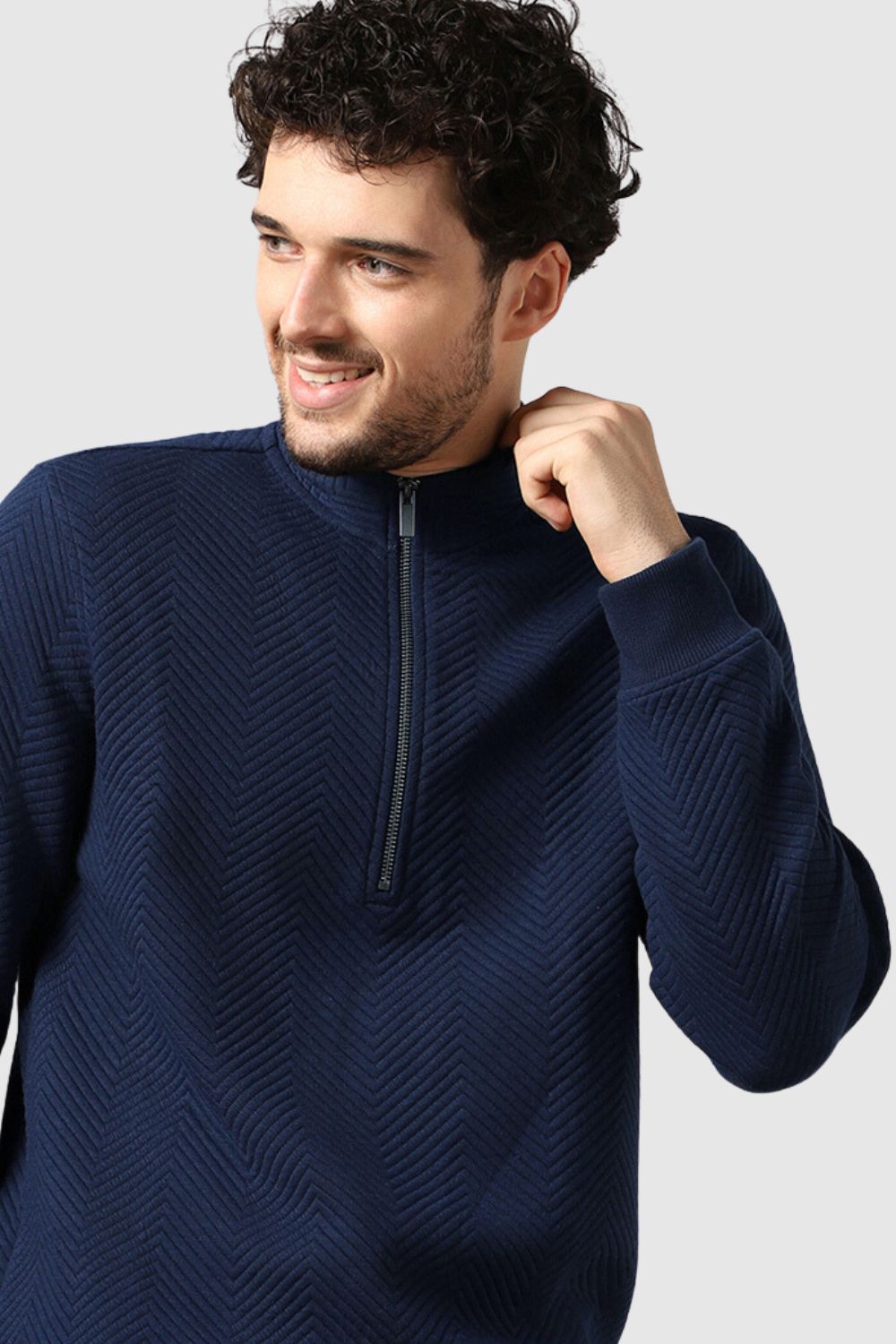Midnight Blue Chevron  Quilted Zip-Up Sweatshirt