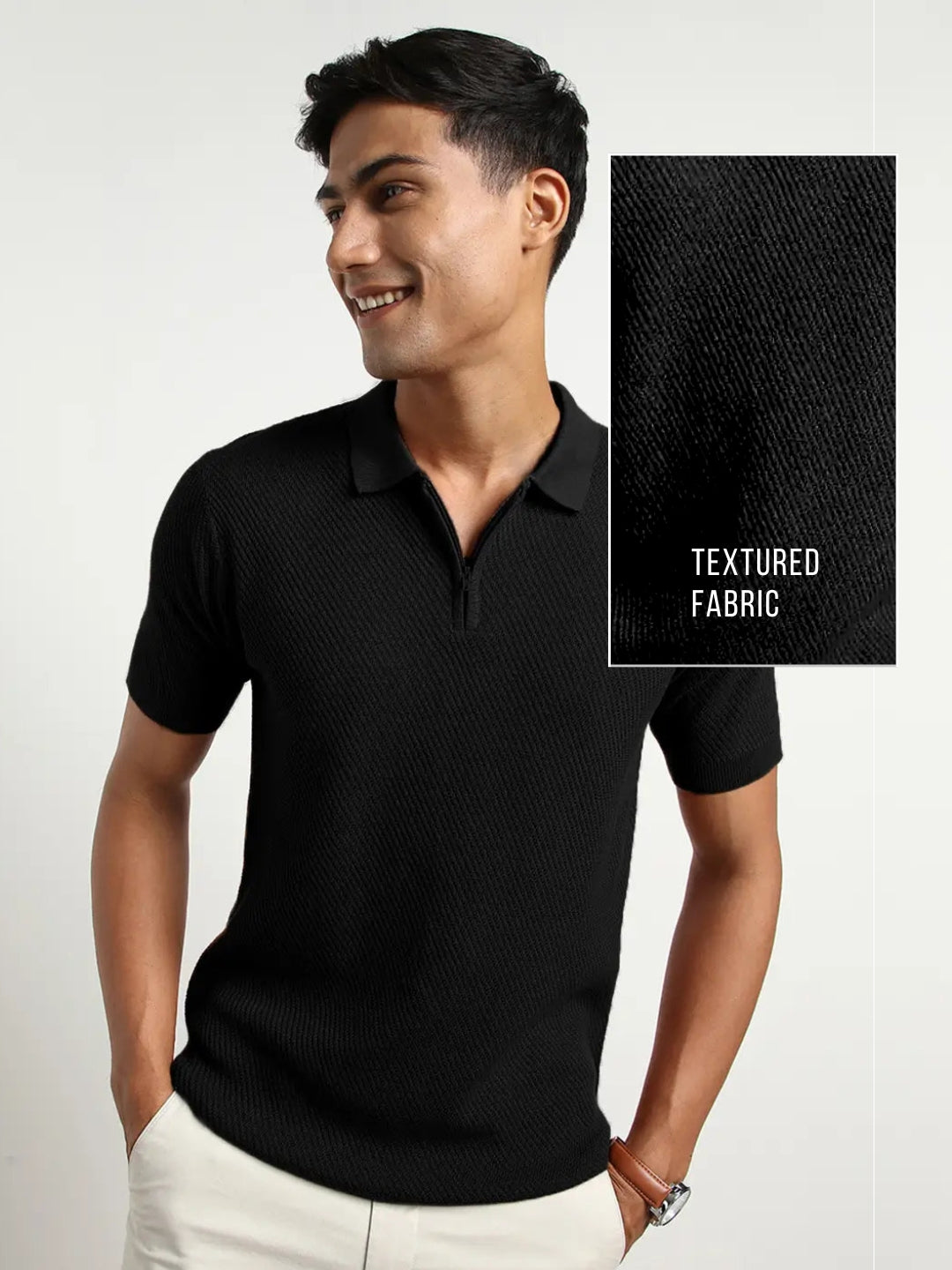 Cascade Zip Textured Polo T-Shirt