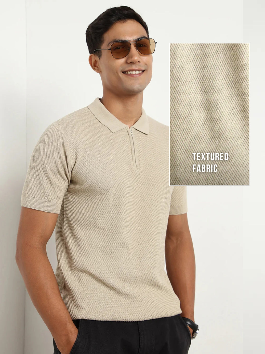 Cascade Zip Textured Polo T-Shirt