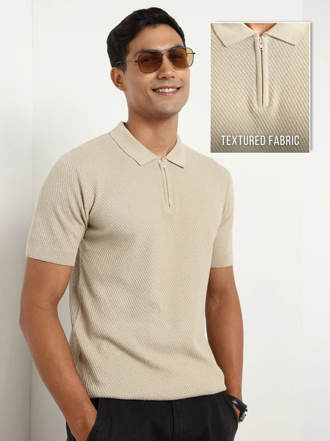 Cascade Zip Textured Polo T-Shirt