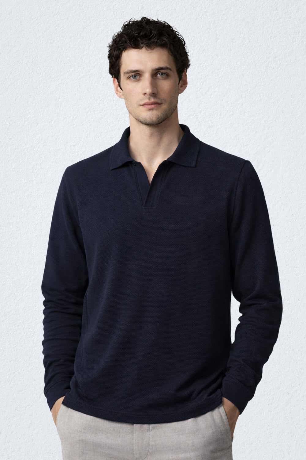 Popcorn Textured Full Sleeve Polo T-Shirt