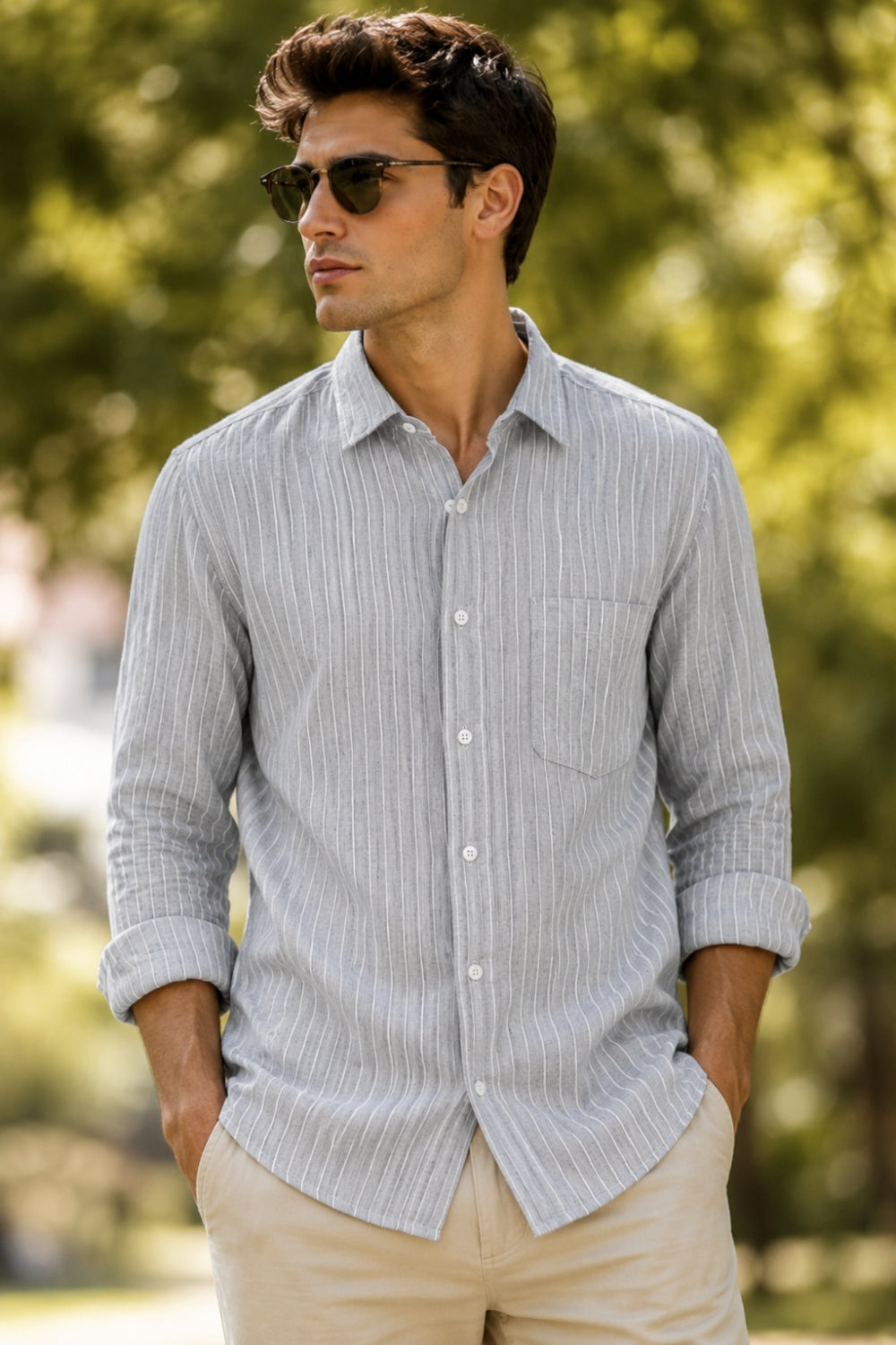 Airy Stripe Linen Cotton Blend Shirt