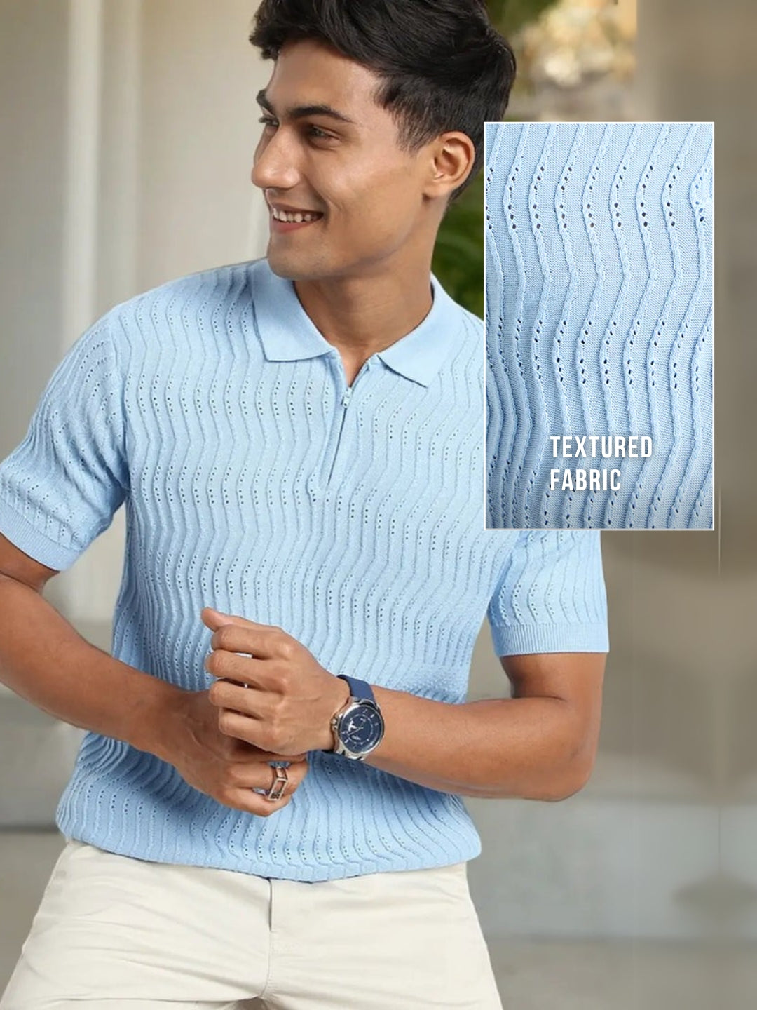 Oceanic Knit Textured Polo T-Shirt