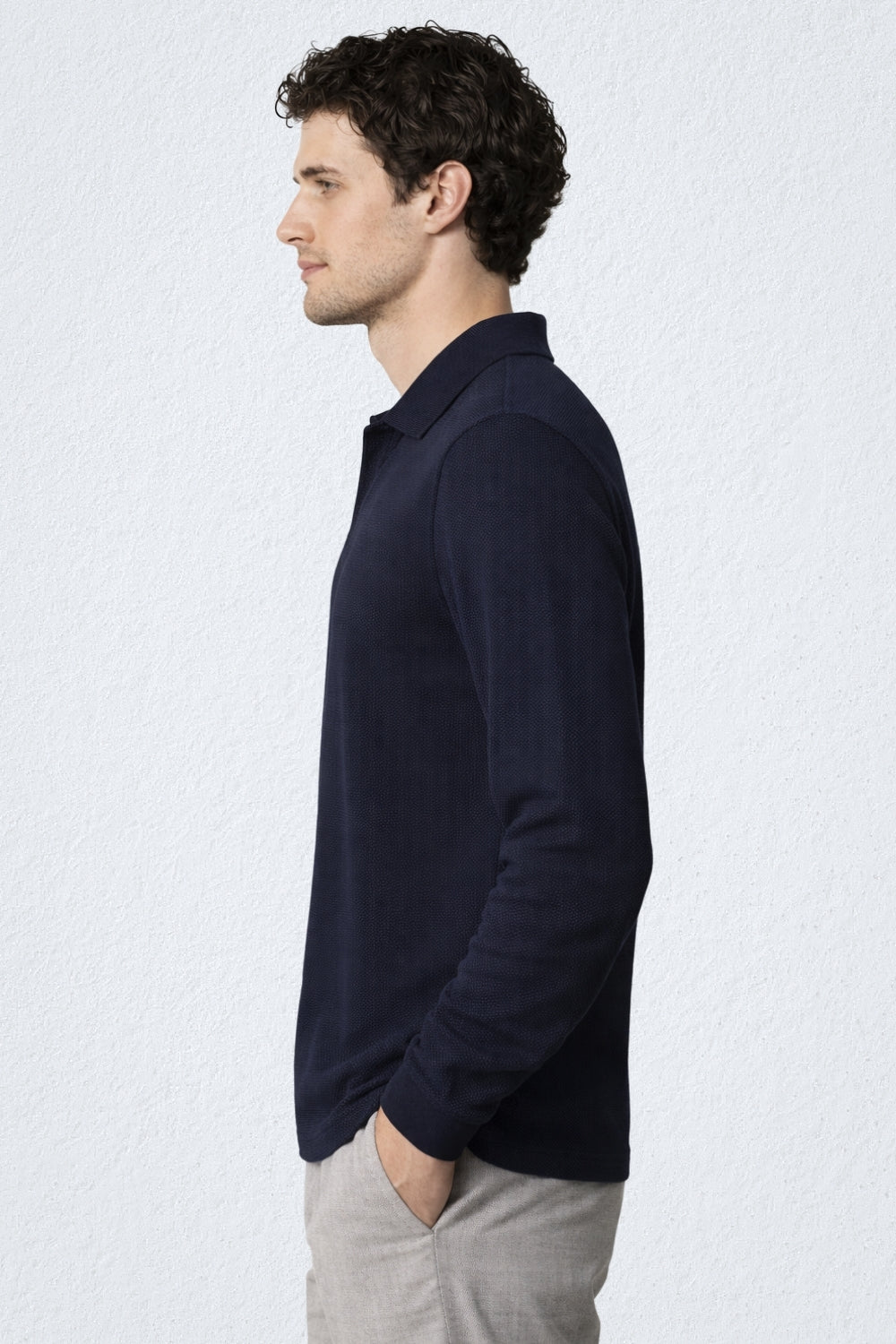 Popcorn Textured Full Sleeve Polo T-Shirt