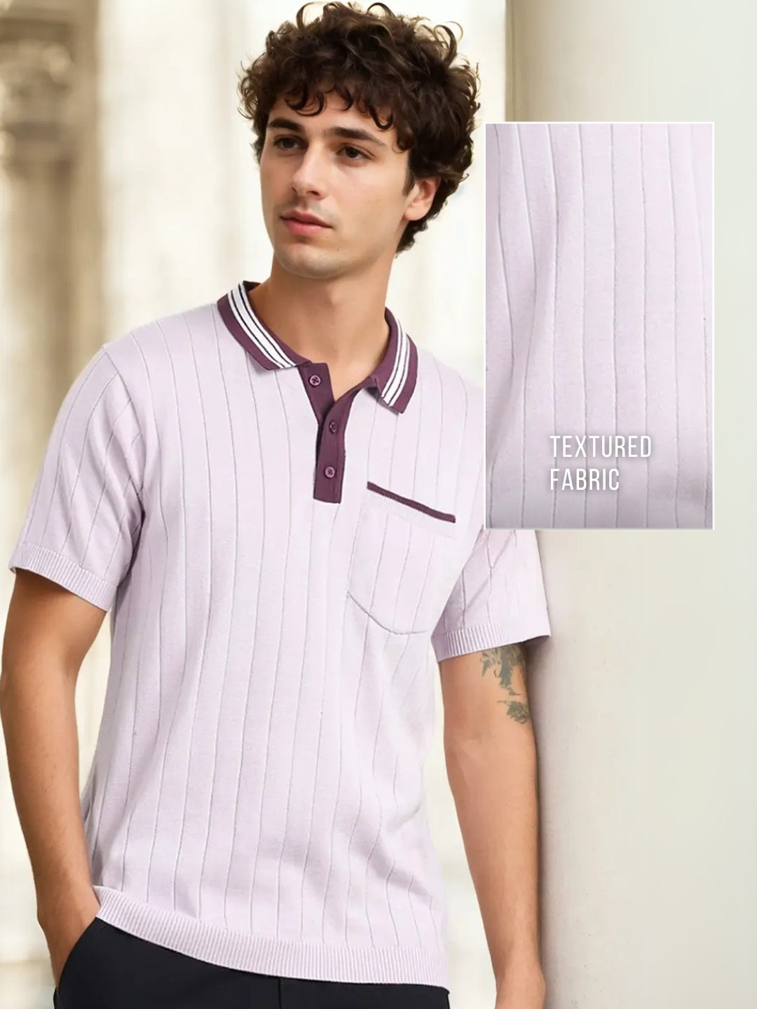 Contrast Collar Textured Polo T-Shirt