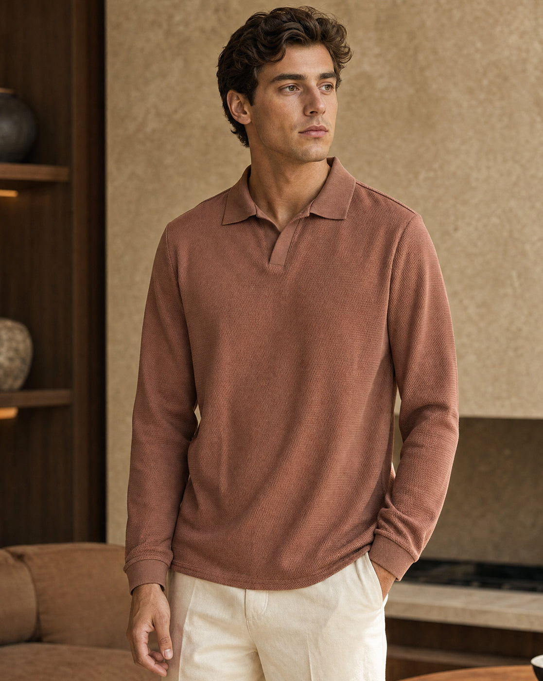 Popcorn Textured Full Sleeve Polo T-Shirt