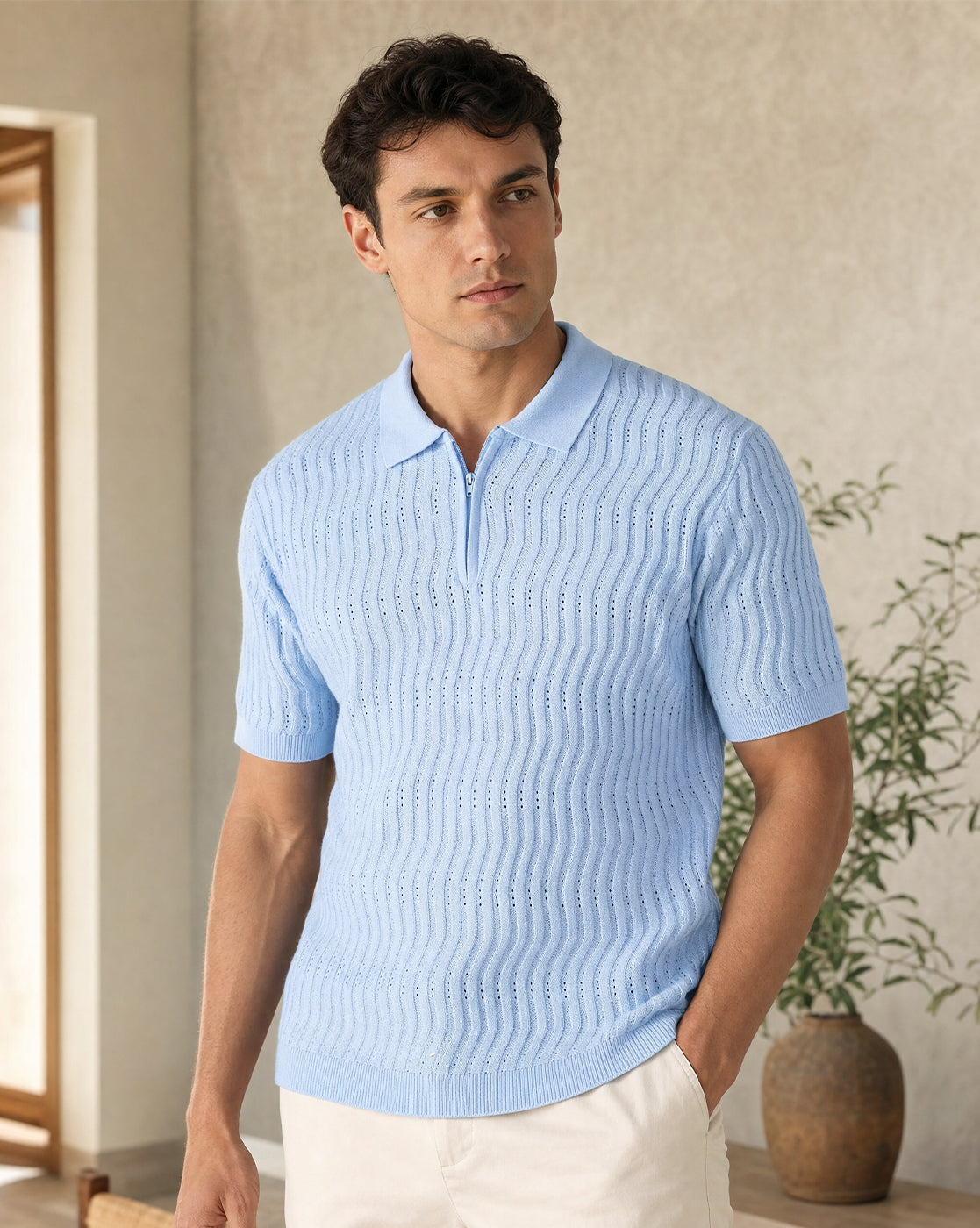 Oceanic Knit Textured Polo T-Shirt