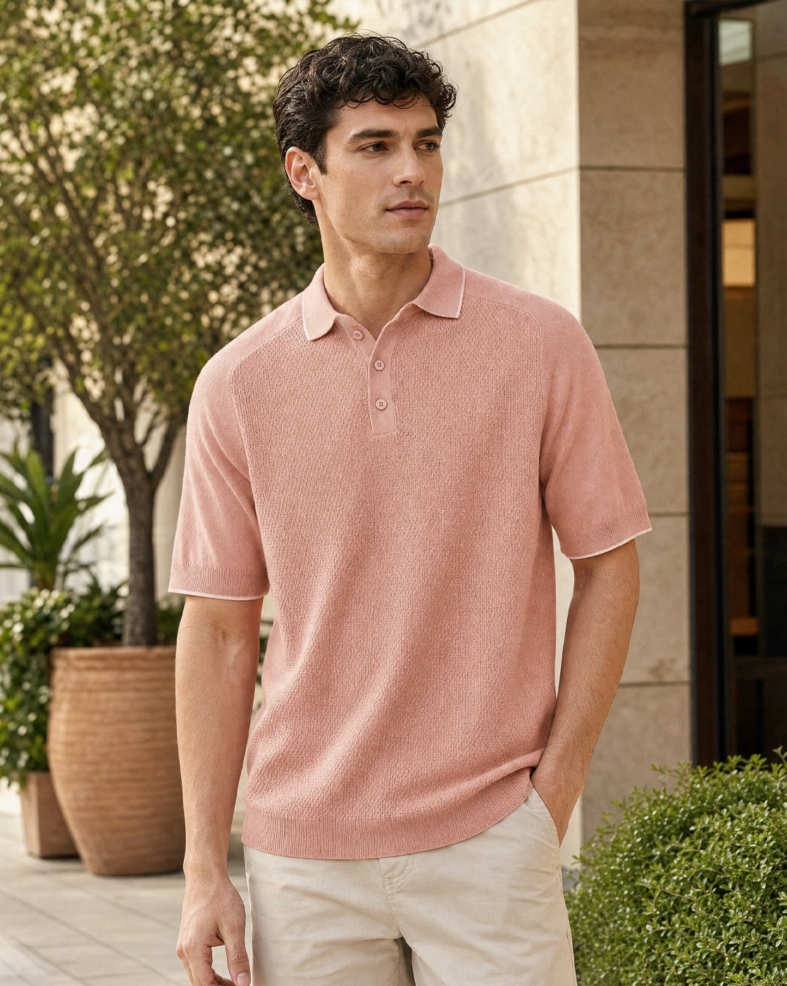Structured Raglan Knit Polo T-Shirt