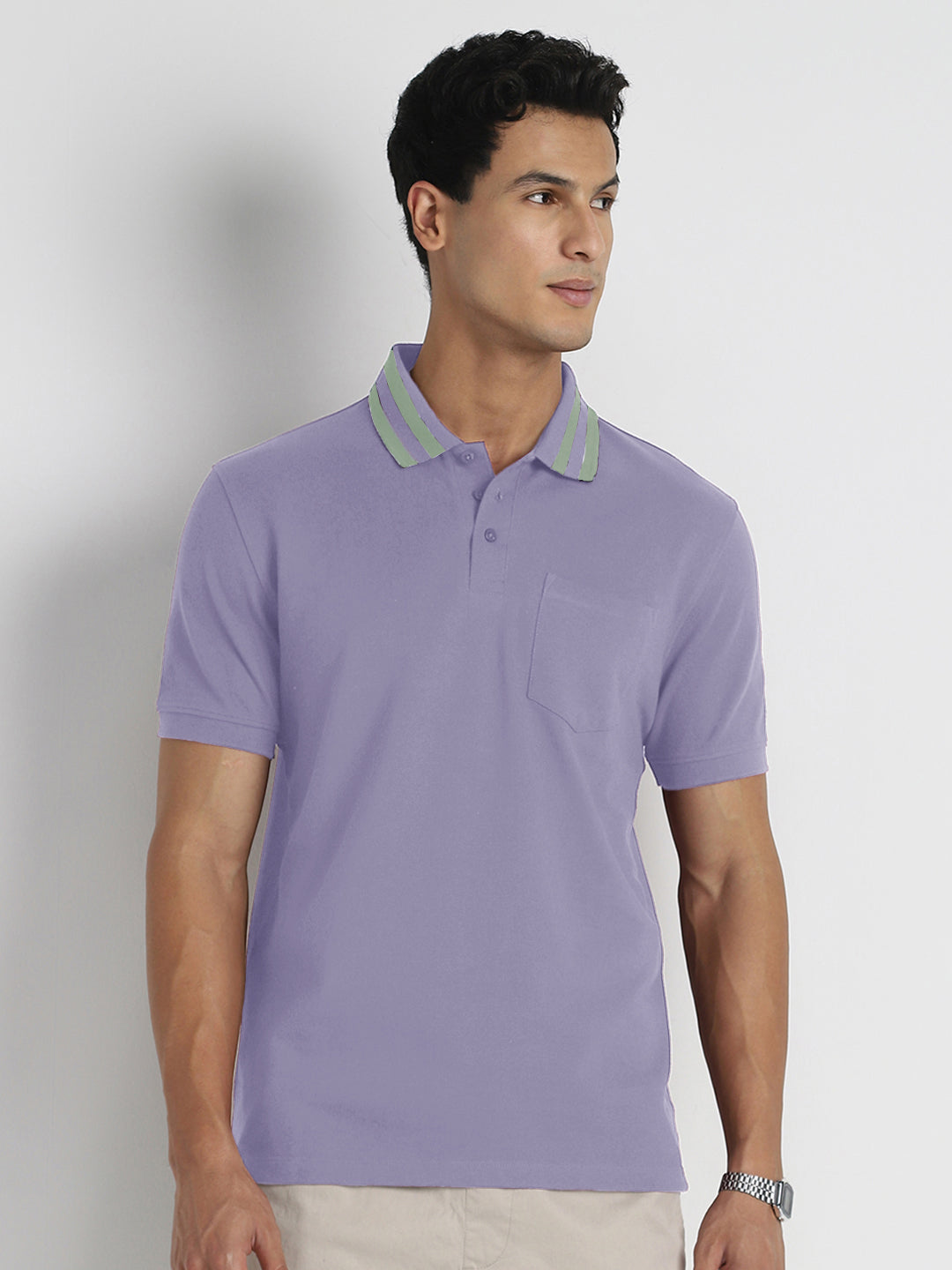 Striped Collar Polo T-Shirt