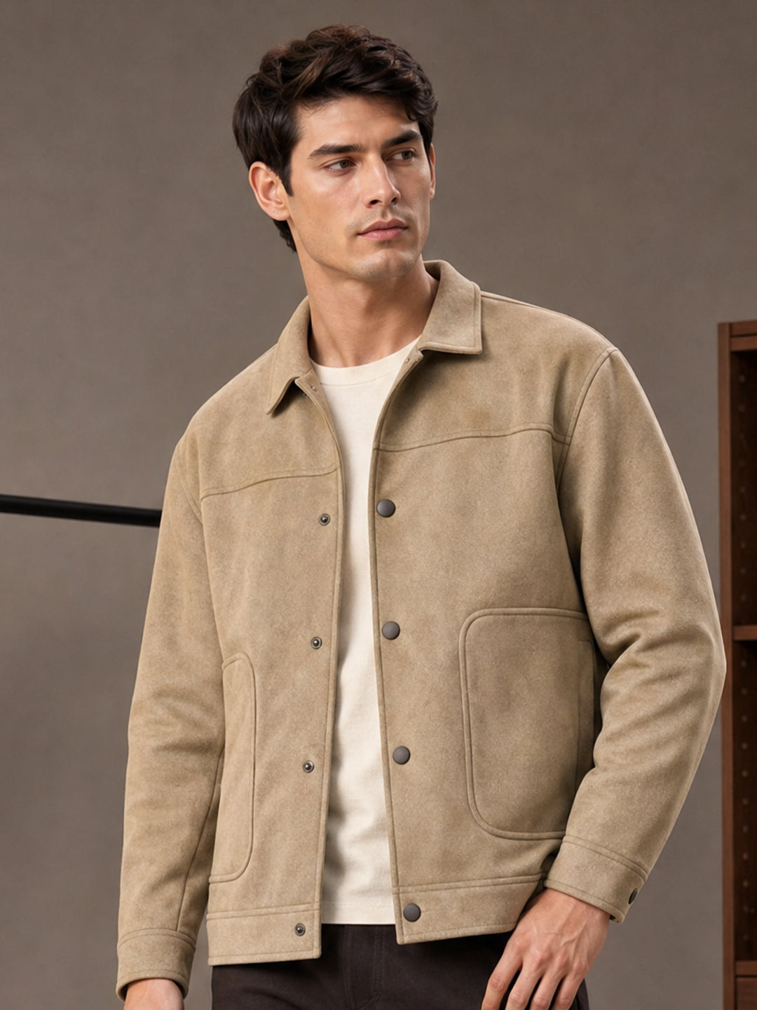 Men’s Regular Fit Knitted Suede Shacket