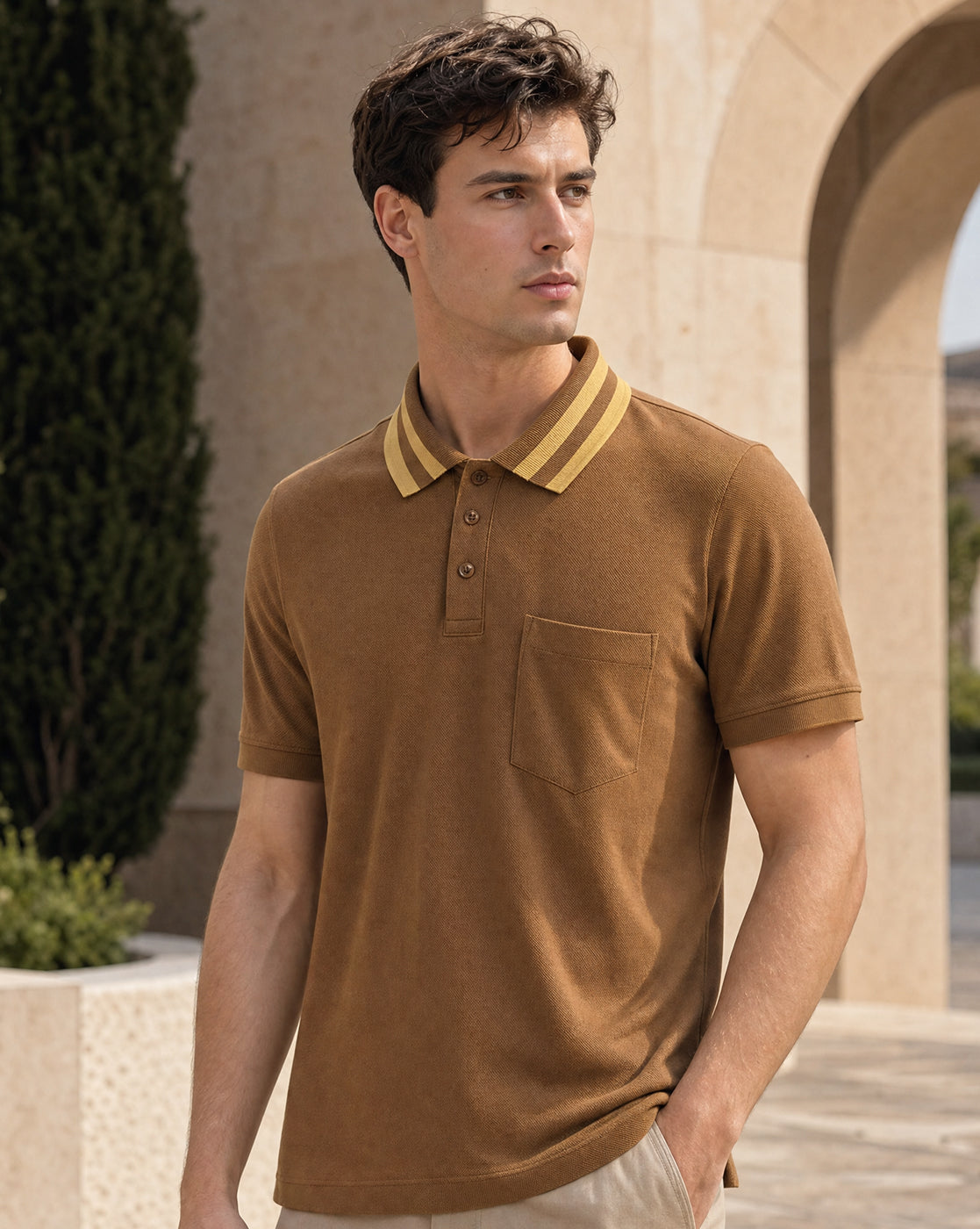 Striped Collar Polo T-Shirt