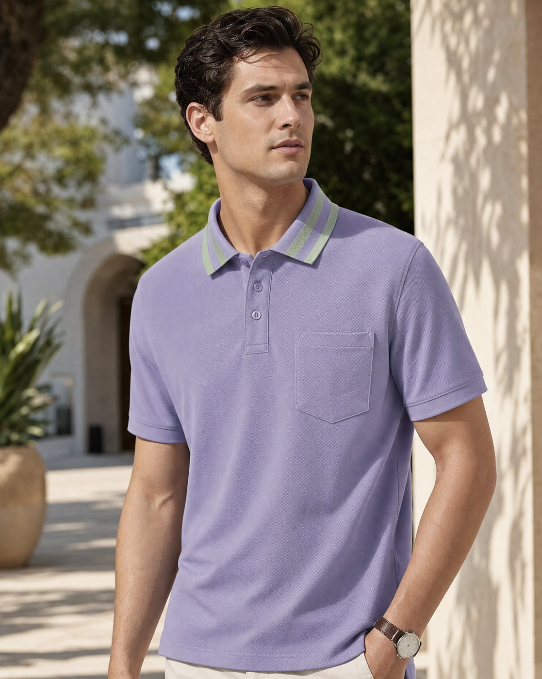 Striped Collar Polo T-Shirt