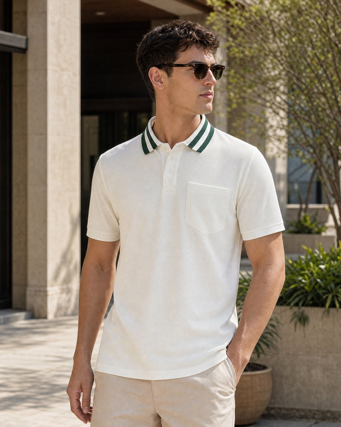 Striped Collar Polo T-Shirt
