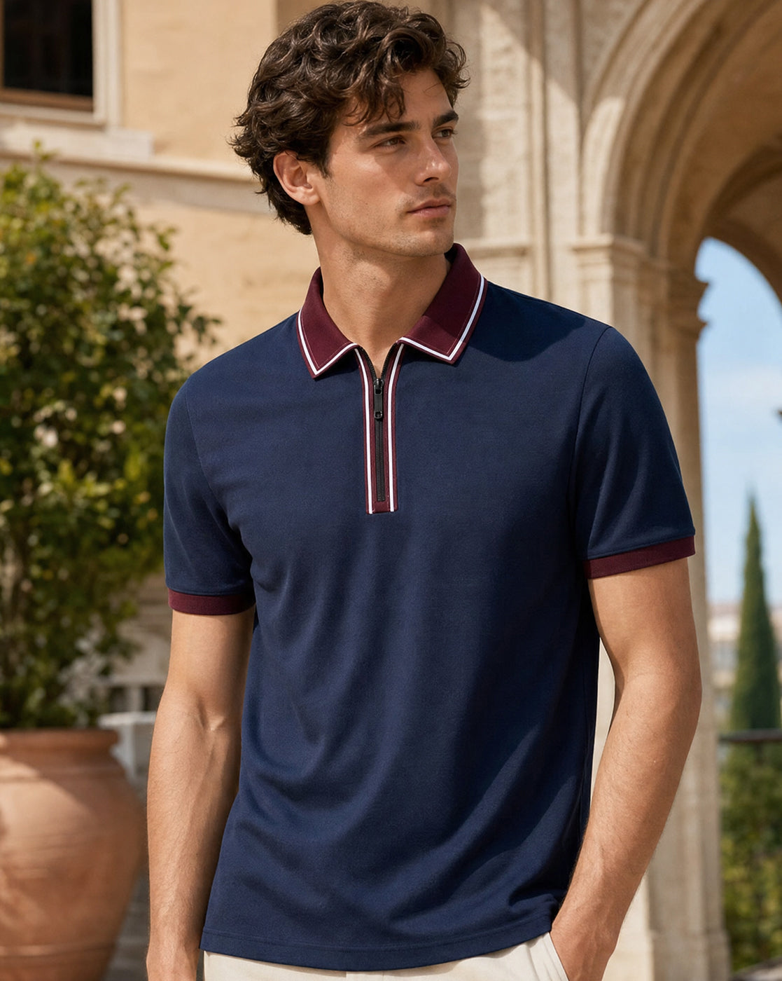 Zipper Collar Polo T-Shirt
