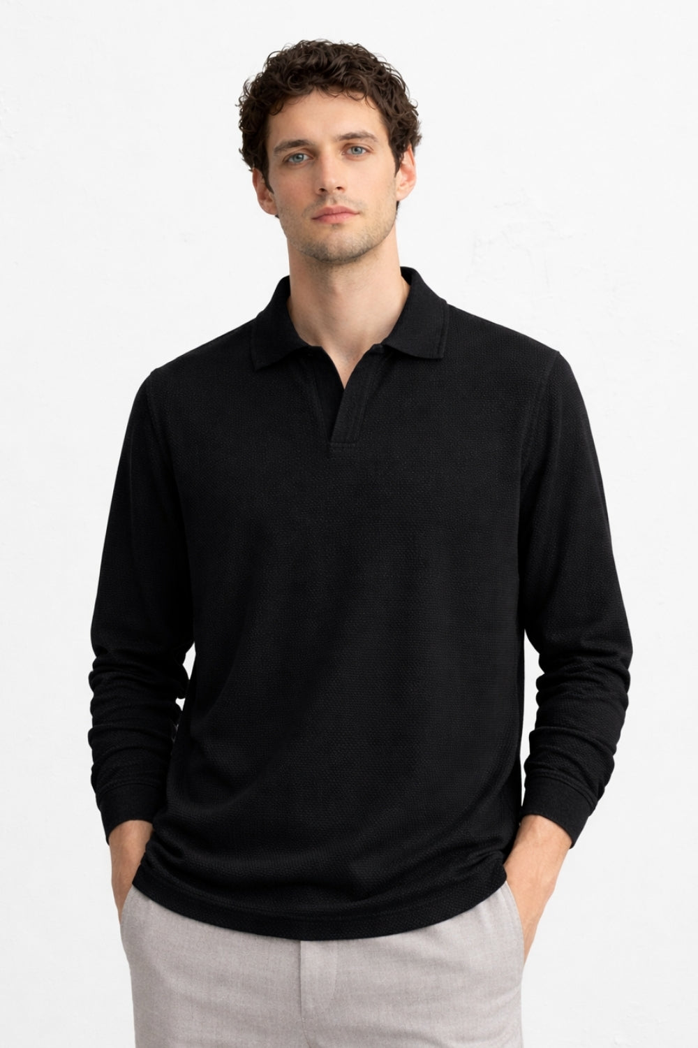 Popcorn Textured Full Sleeve Polo T-Shirt