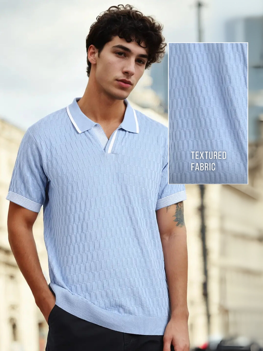 Grid Knit Textured Polo T-Shirt