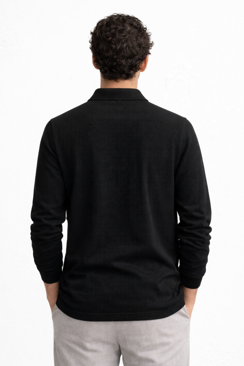 Popcorn Textured Full Sleeve Polo T-Shirt