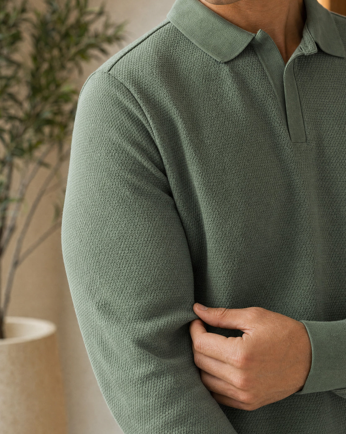 Popcorn Textured Full Sleeve Polo T-Shirt