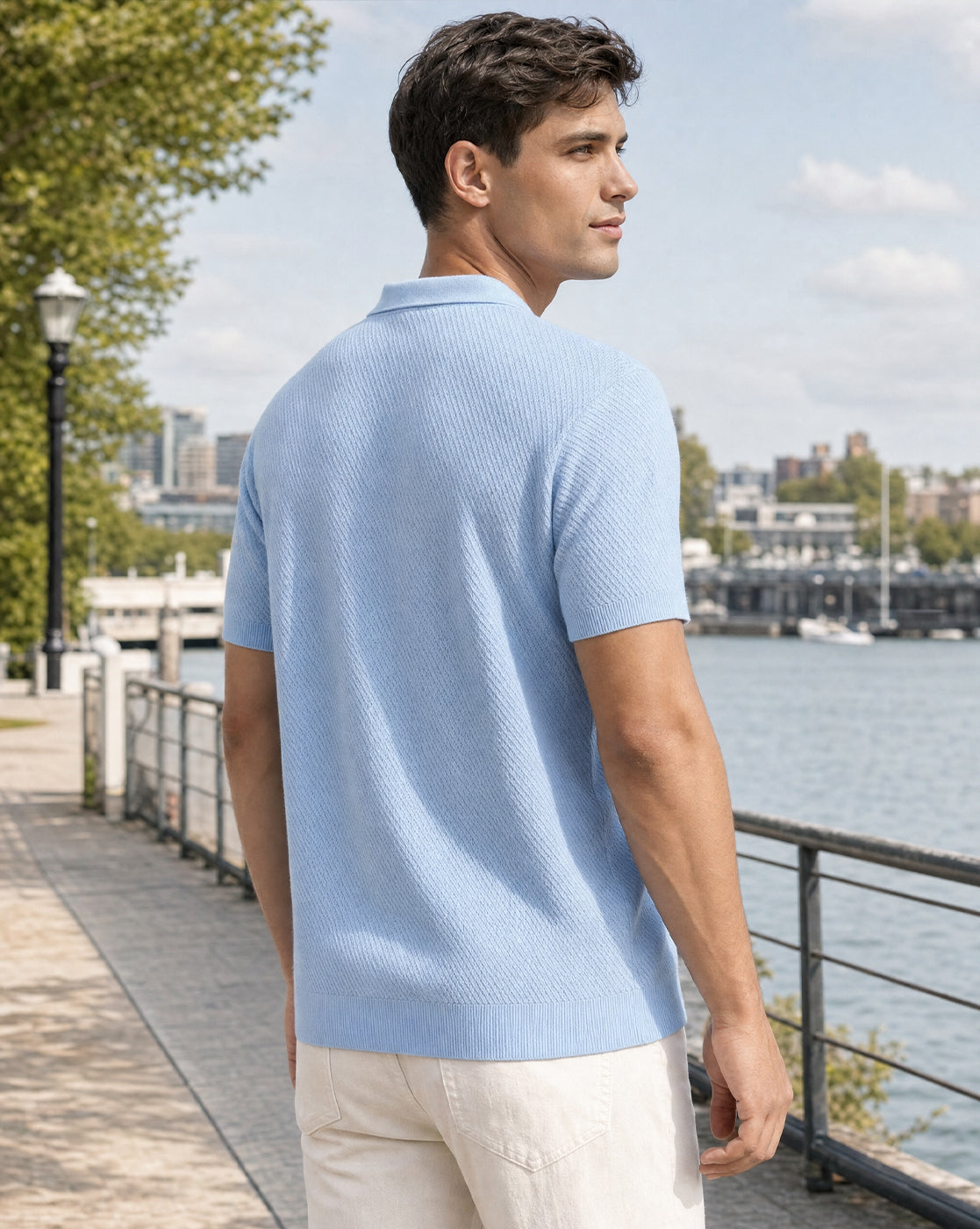 Cascade Zip Textured Polo T-Shirt