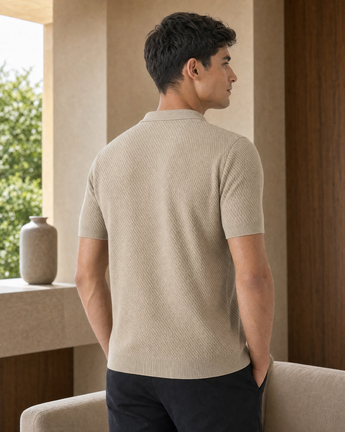 Cascade Zip Textured Polo T-Shirt