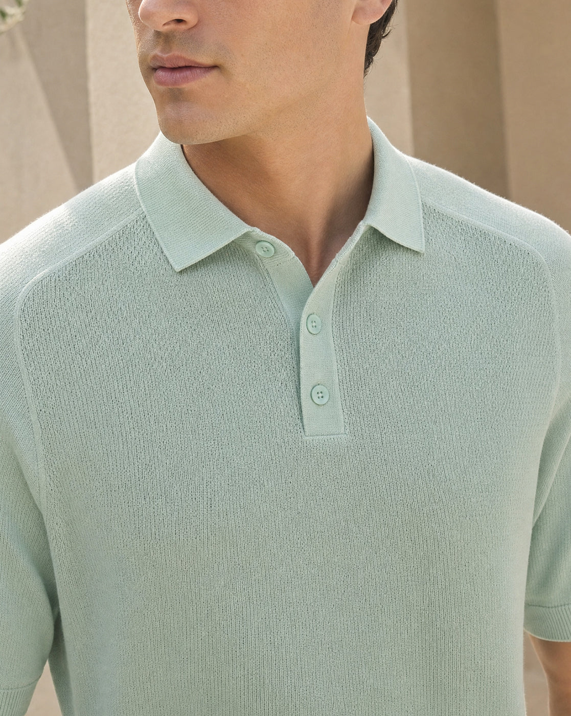 Structured Raglan Knit Polo T-Shirt