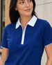 Women’s Contrast Collar Zip-Up Polo T-Shirt