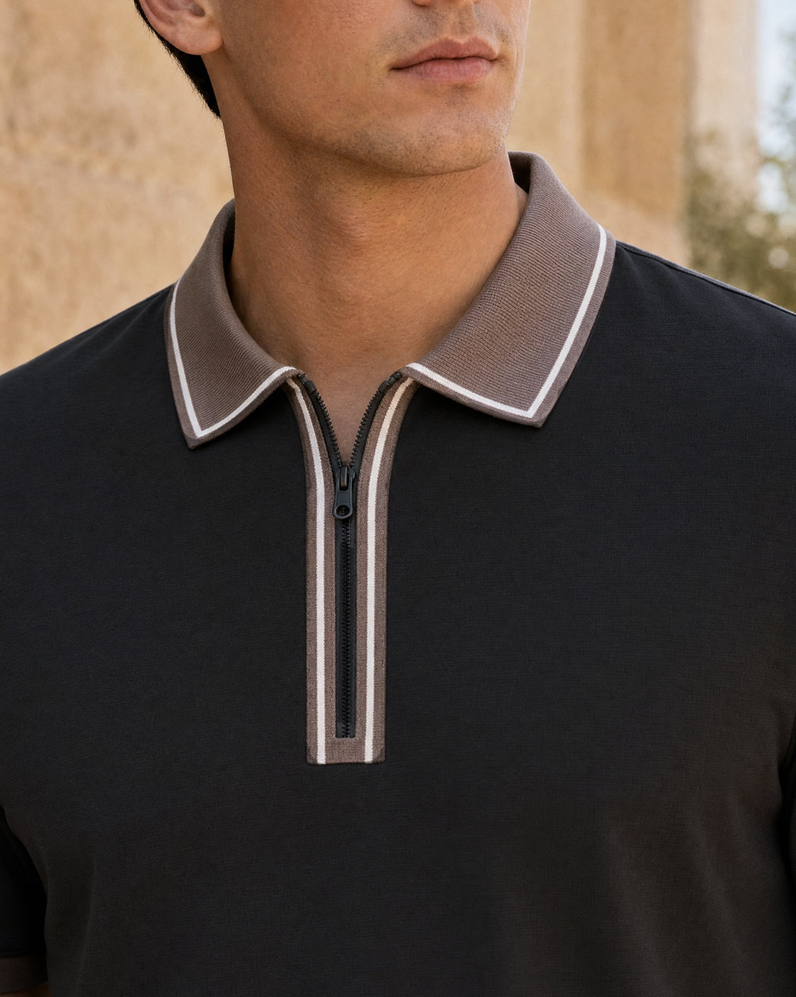Zipper Collar Polo T-Shirt