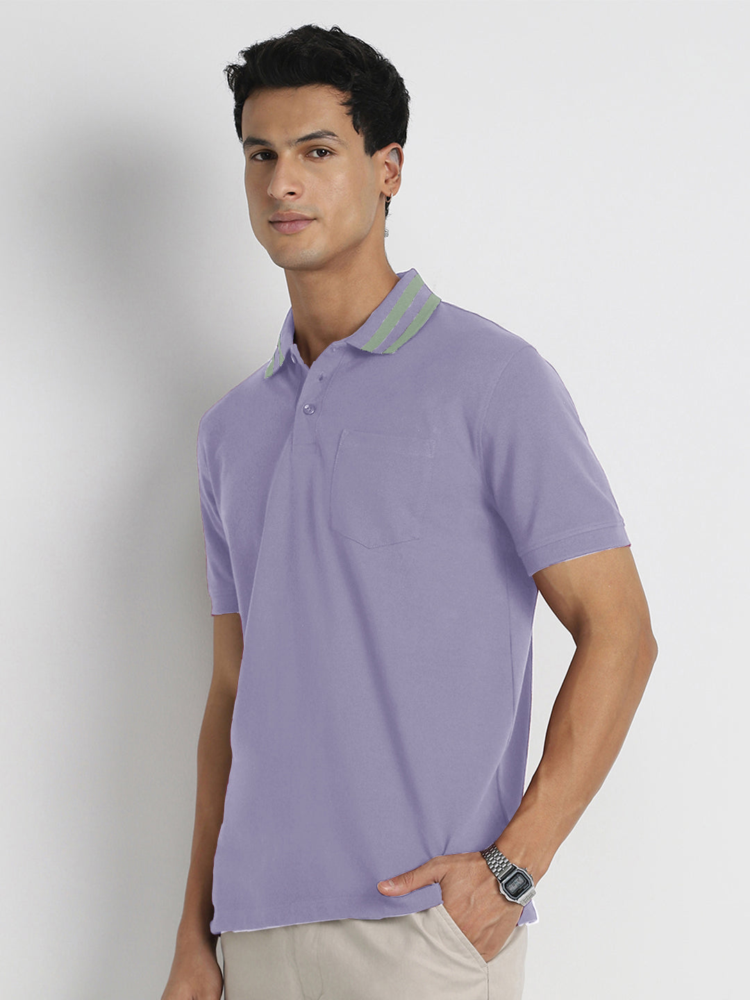 Striped Collar Polo T-Shirt
