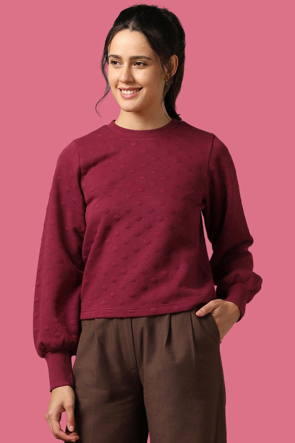 Women Bubble Knit Self Design Pullover