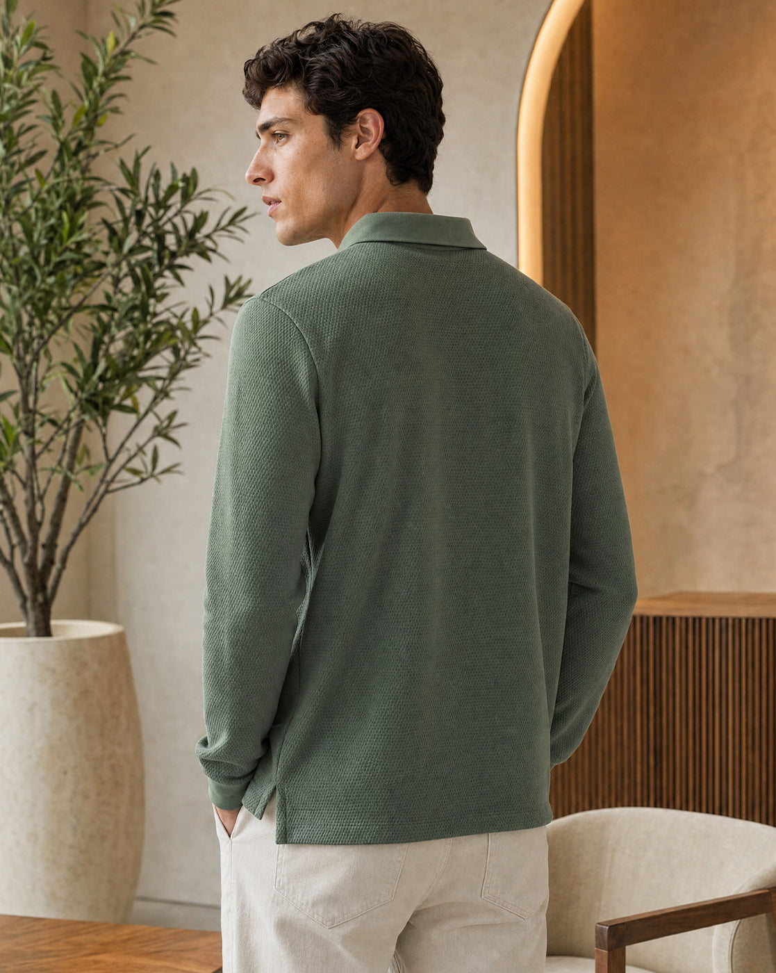 Popcorn Textured Full Sleeve Polo T-Shirt