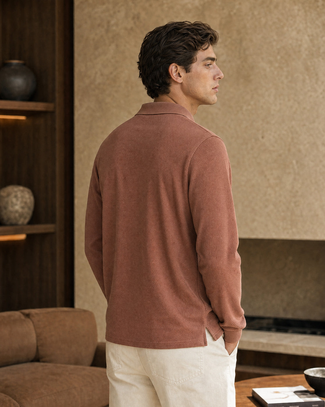 Popcorn Textured Full Sleeve Polo T-Shirt
