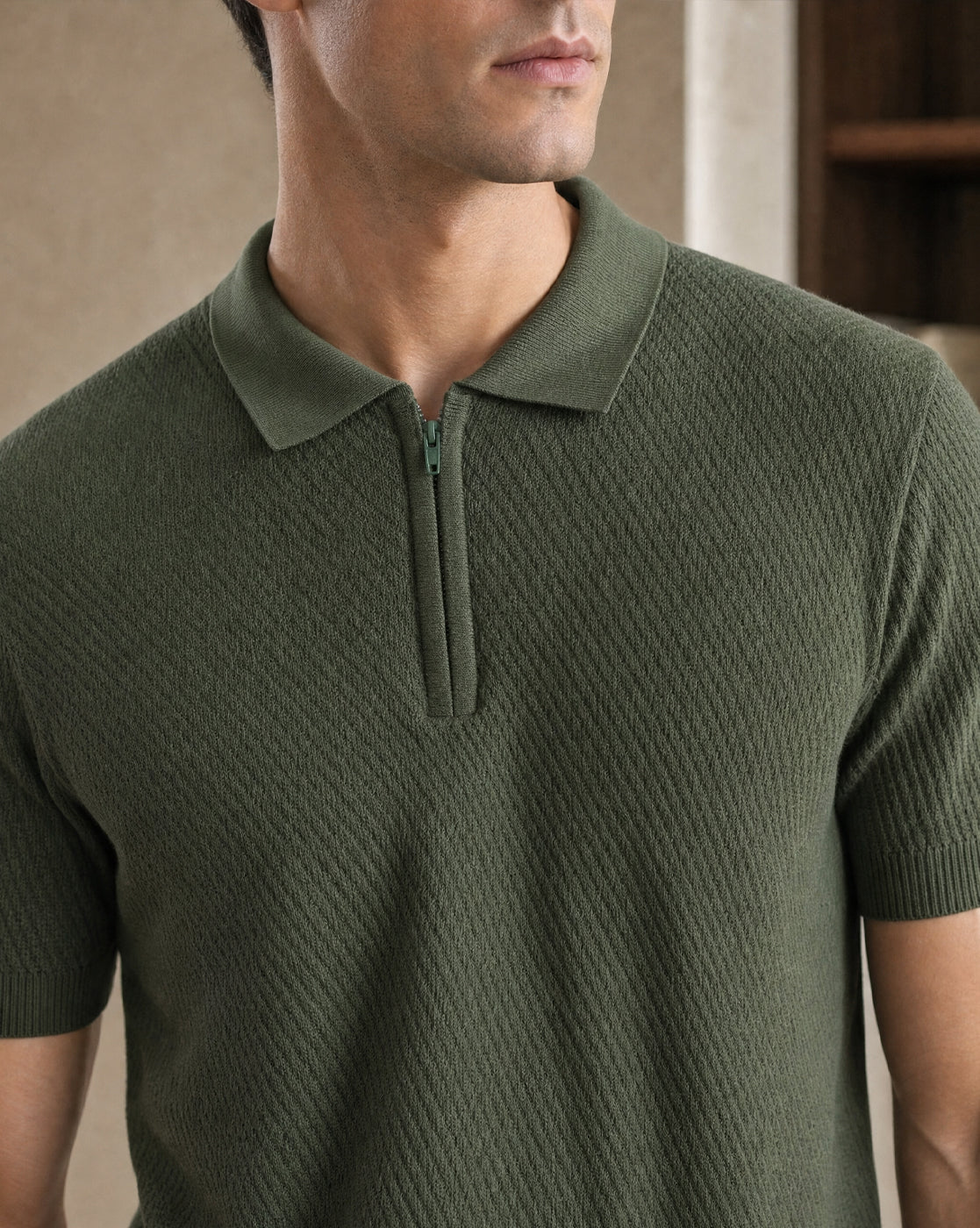 Cascade Zip Textured Polo T-Shirt