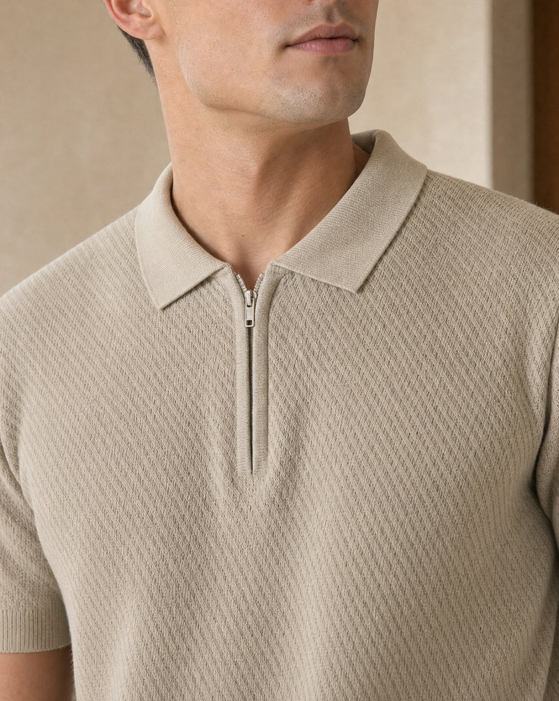 Cascade Zip Textured Polo T-Shirt