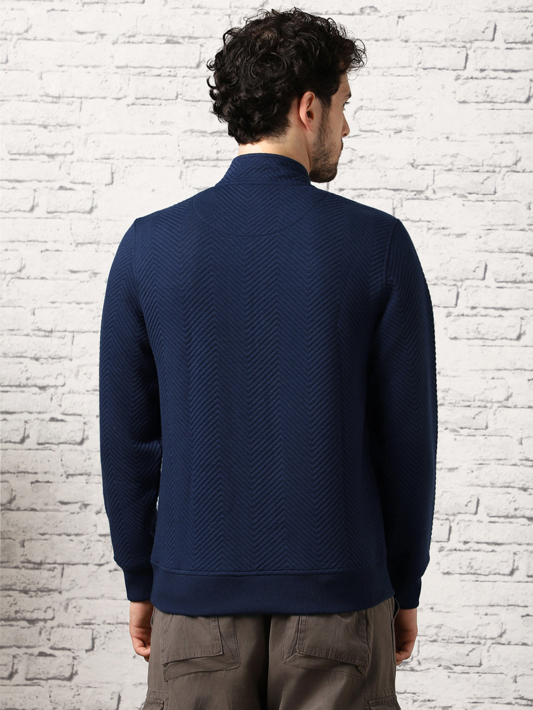 Midnight Blue Chevron  Quilted Zip-Up Sweatshirt