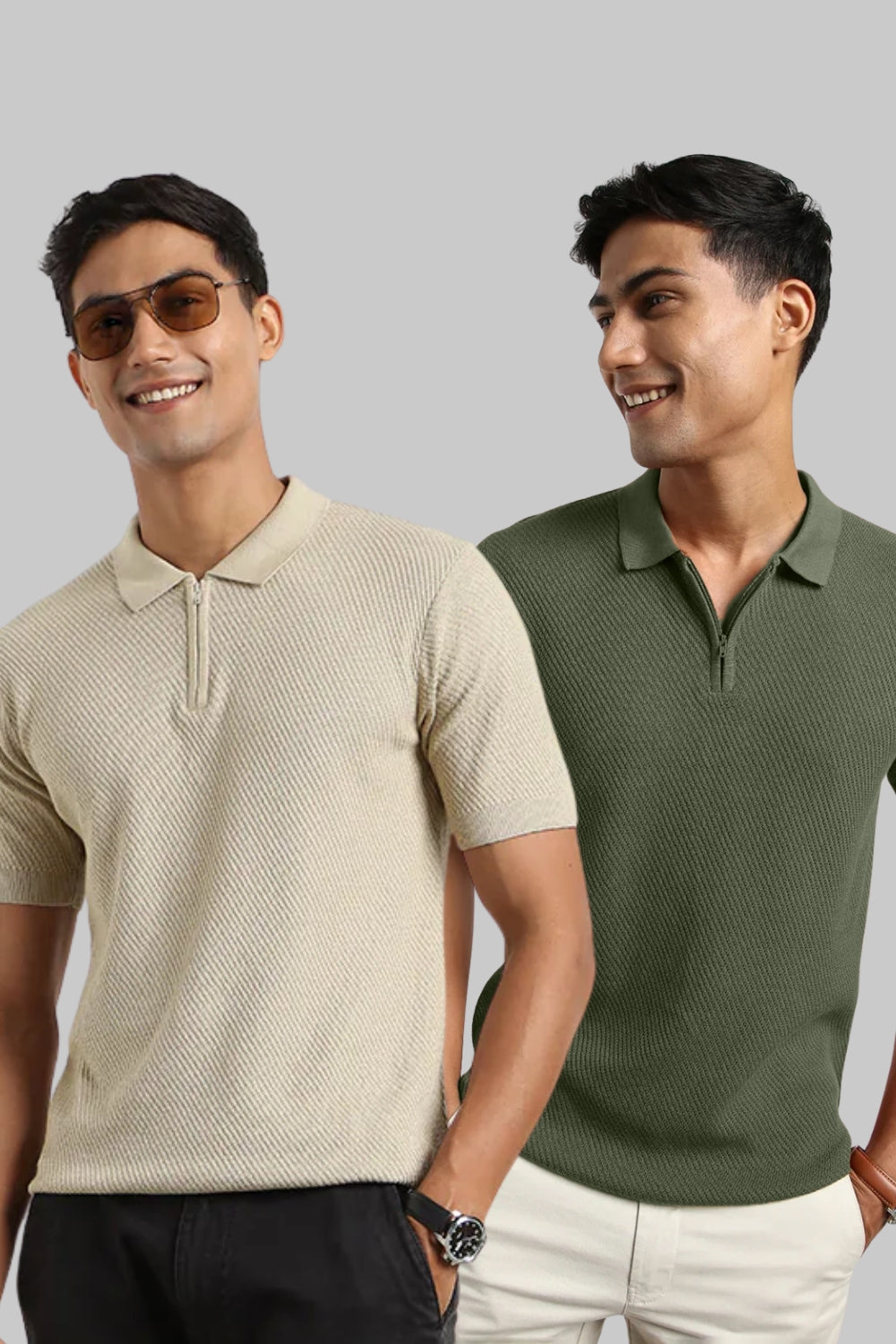 Cascade Zip Textured Polo T-Shirt Pack of 2