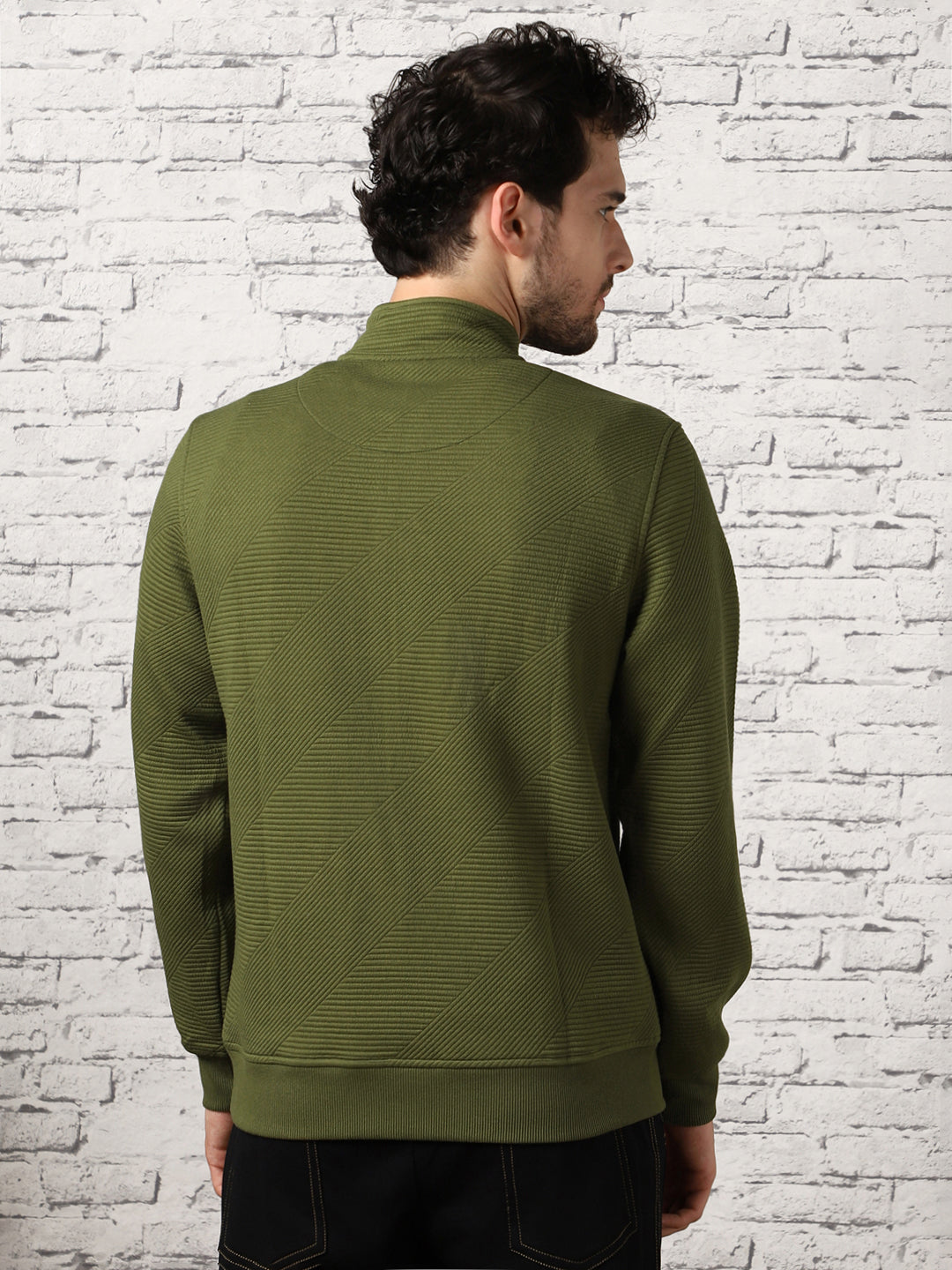 Avocado Zigzag  Quilted Zip-Up Sweatshirt