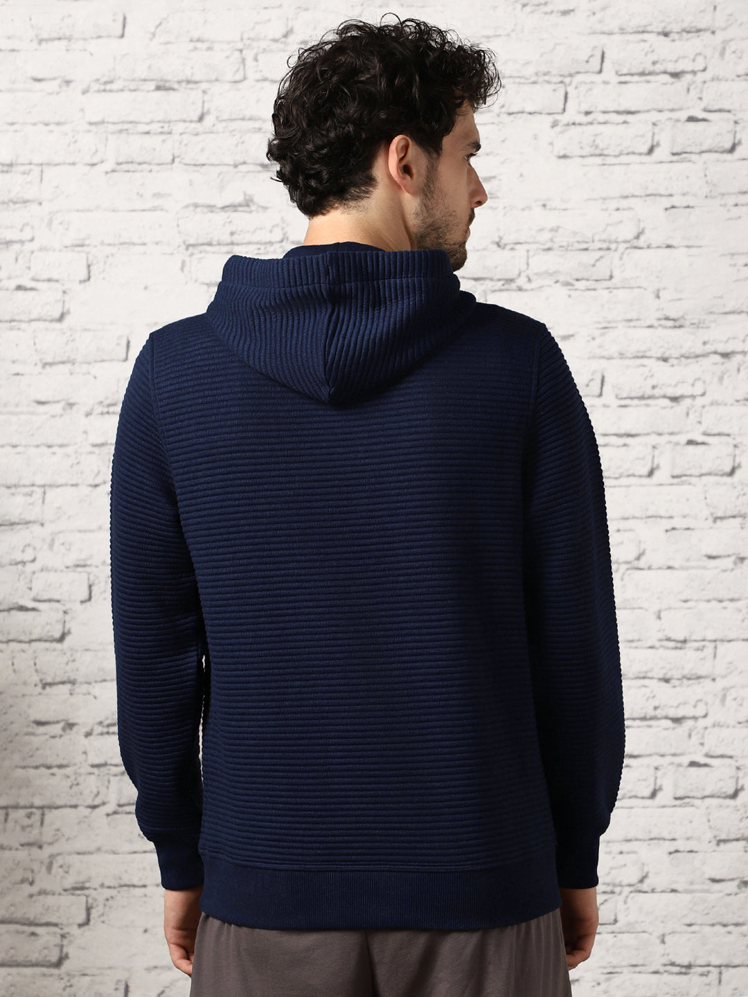 Midnight Blue Striped Quilted Hoodie