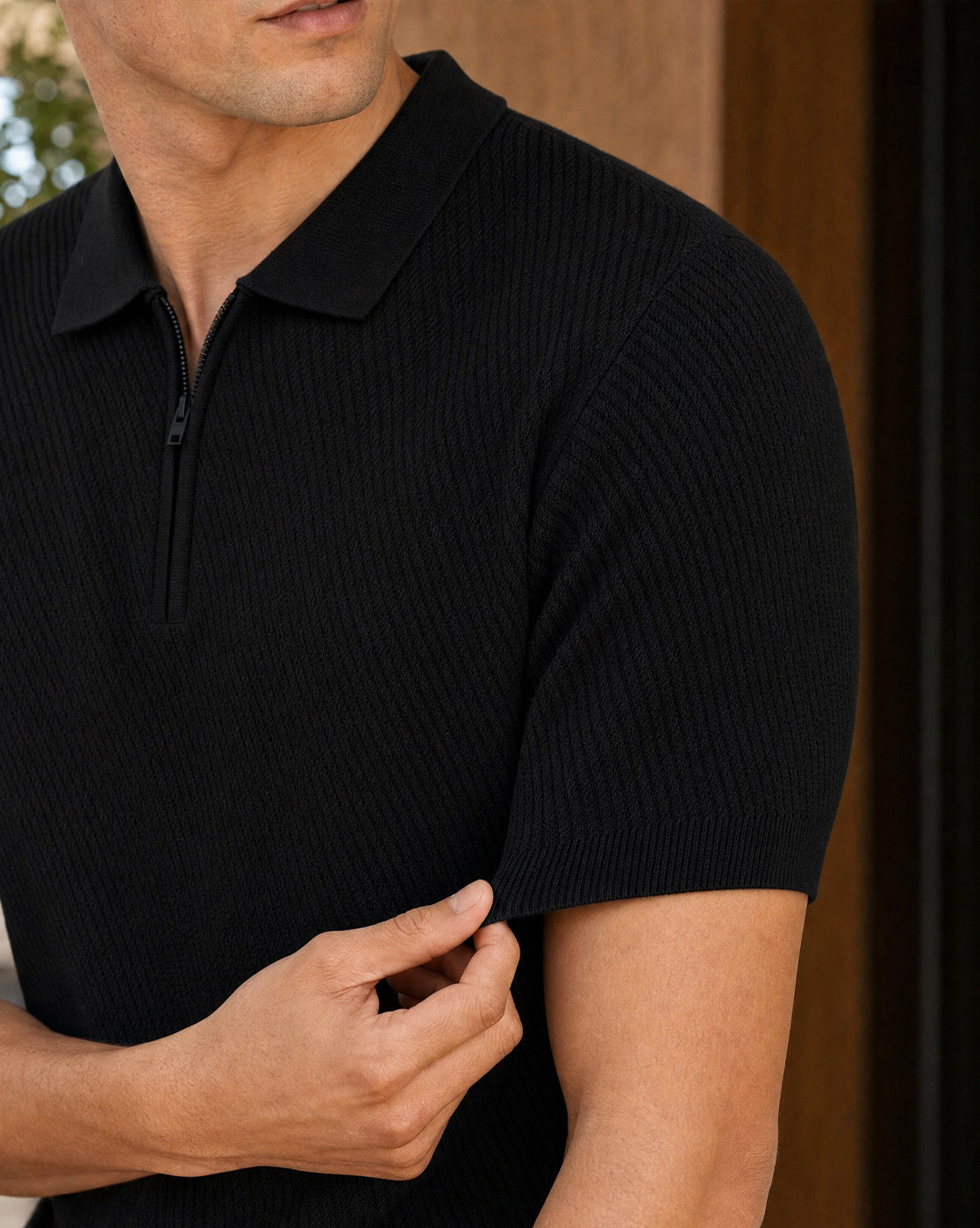 Cascade Zip Textured Polo T-Shirt