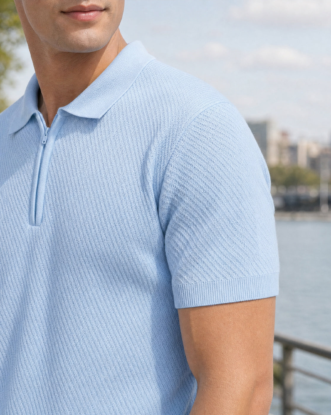 Cascade Zip Textured Polo T-Shirt