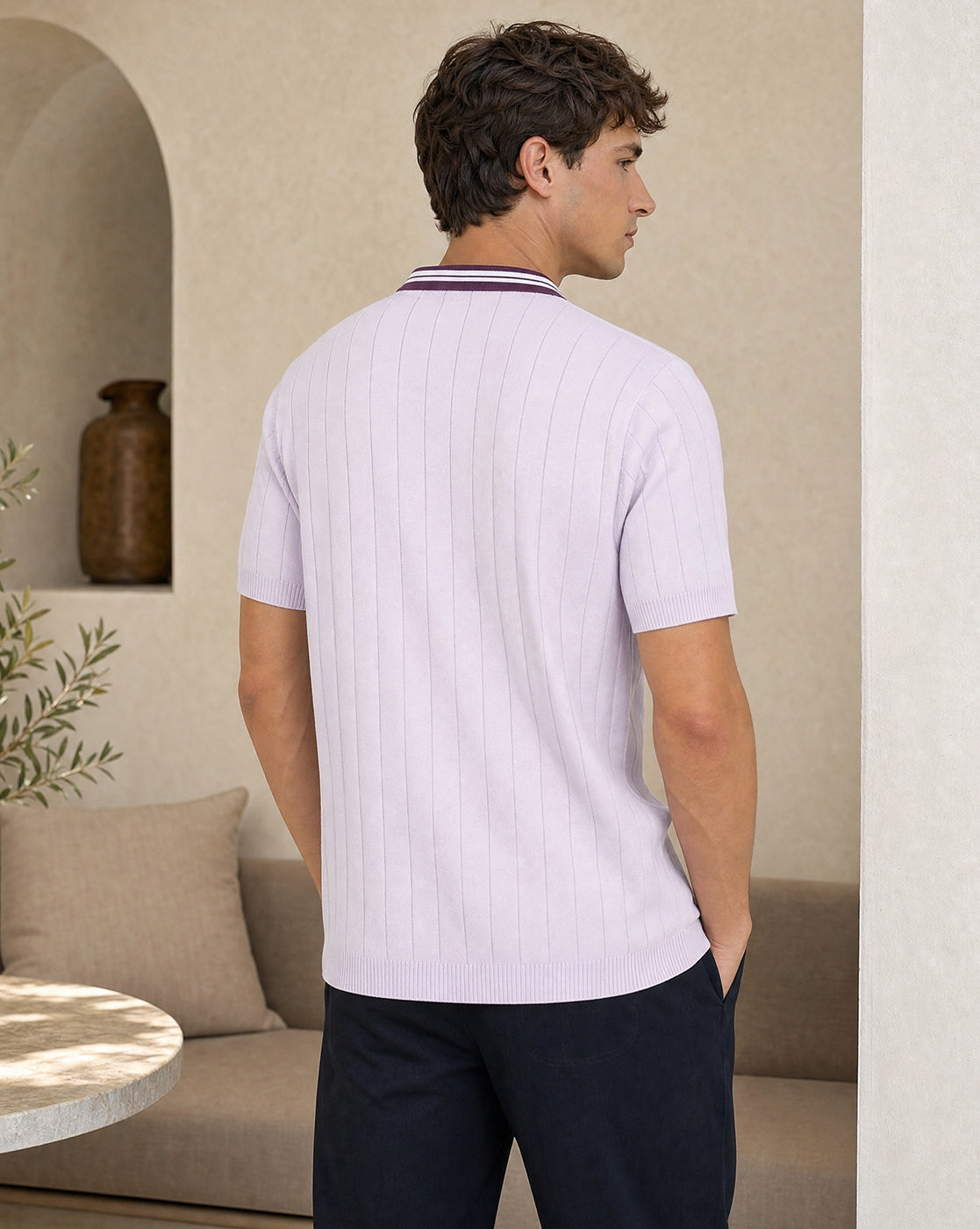 Contrast Collar Textured Polo T-Shirt