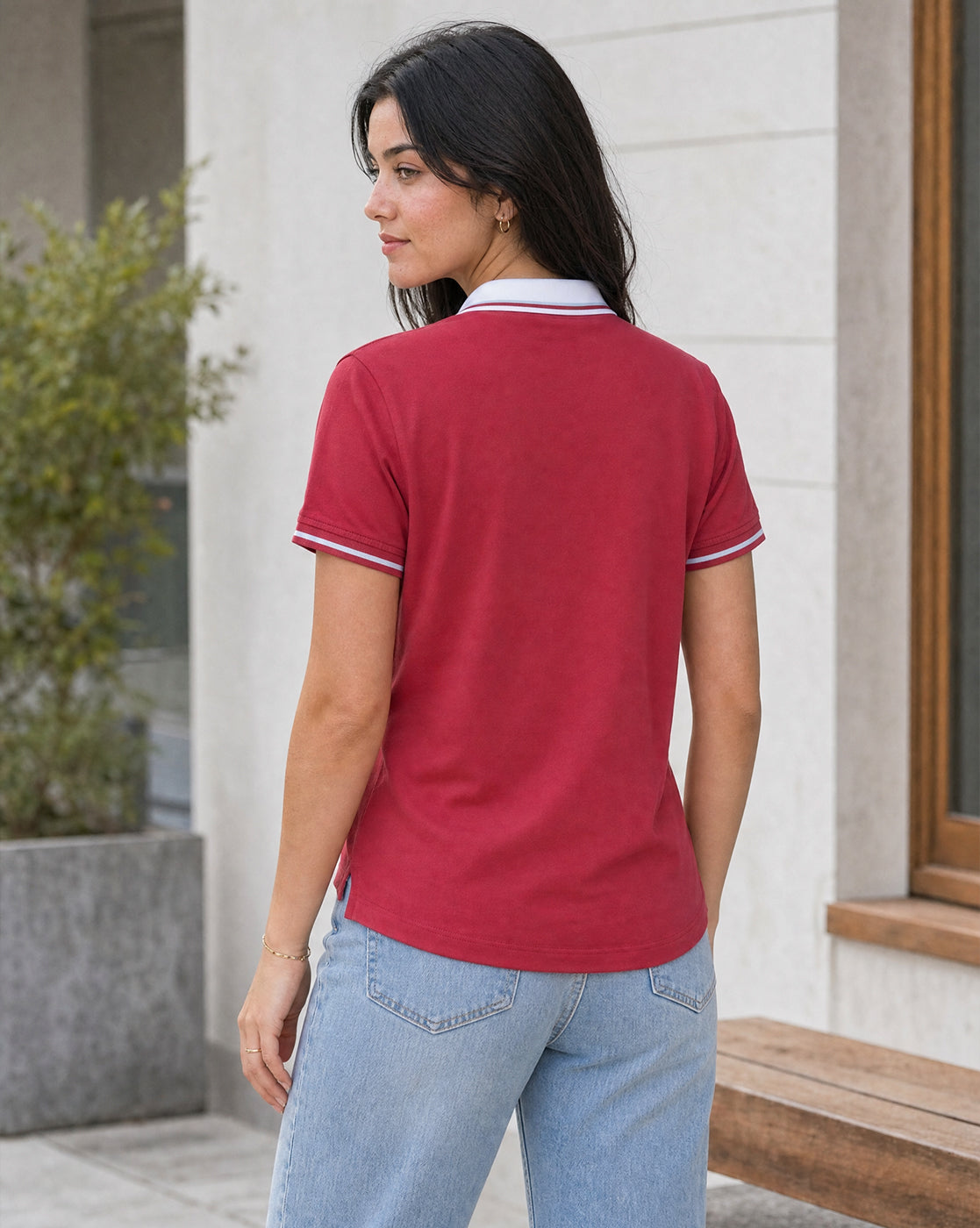 Women’s Contrast Johnny Collar Polo T-Shirt